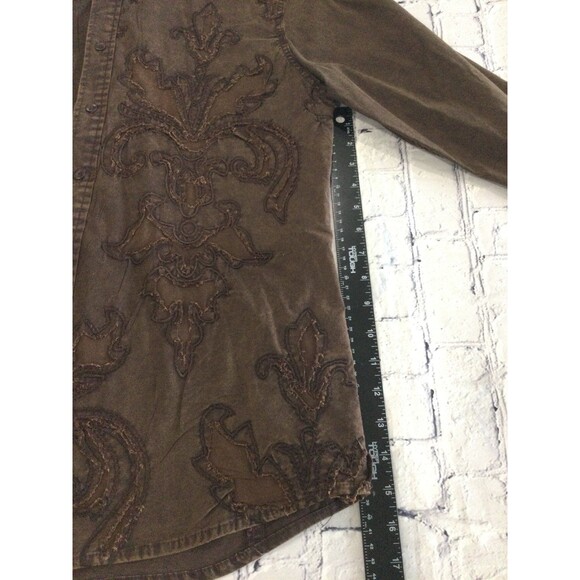 Roar Shirt Men’s Size L Brown Distressed Western Pattern Button Down Long Sleeve - Picture 7 of 11